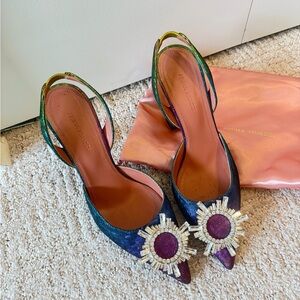 Amina Muaddi Iridescent Multicolor Crystal-Embellished Slingback Heels